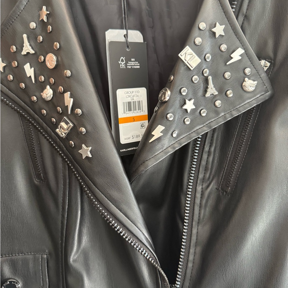 Karl Lagerfeld Black Leather Jacket with Studs